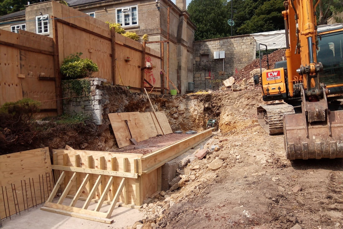 Complex groundworks at Hill House in Bath, which will be a Passivhaus-standard eco home in Bath, Somerset